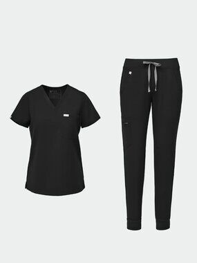 Figs The Set - Catarina-One Pocket Scrub Top & Zamora Jogger | Size M | Black